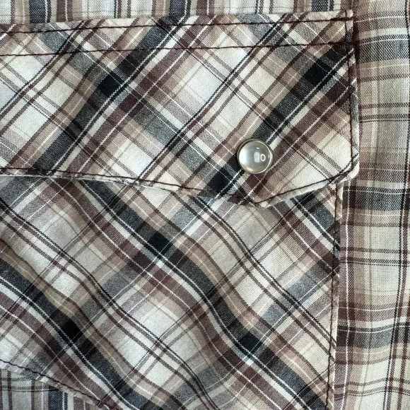 Wrangler Wrancher Shirts‎ Men’s Pearl Snap Closure Size MEDIUM Brown Plaid - Picture 3 of 6